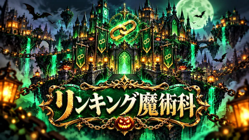 緑の城と鎖の紋章を描いたリンキング魔術科