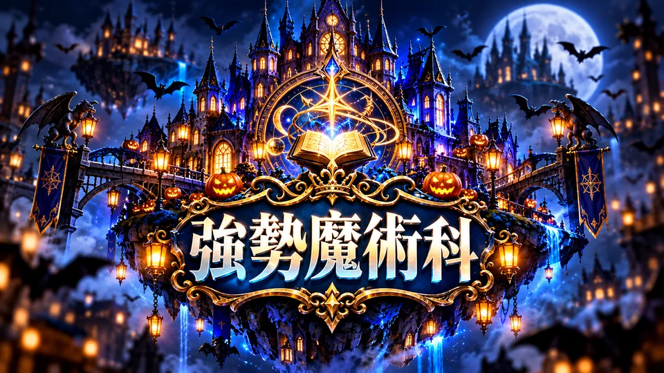 青い月夜の城と脳の紋章を描いた強勢魔術科