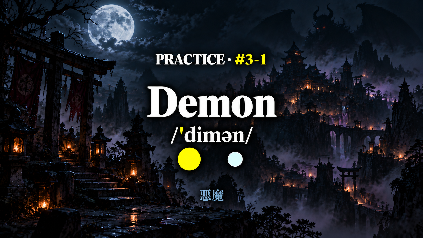 Demon /ˈdimən/ と控えめな日本語訳を載せた練習スライド
